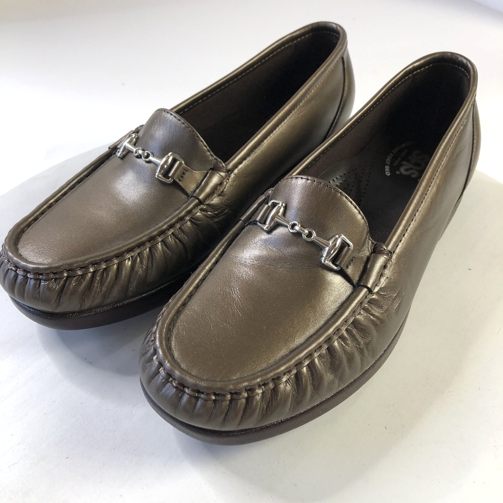 SAS Womens 10 Double Wide WW Metro Loafer Shoes Metallic Bronze Leather USA